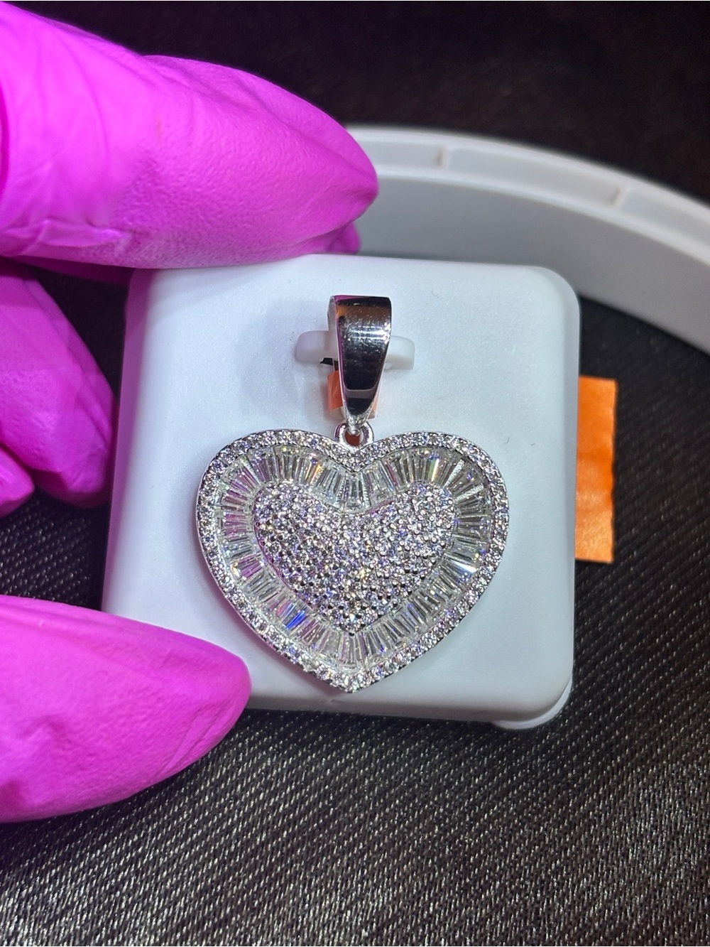 .925 Sterling Silver 3ct. VVS Moissanite Double Halo Heart Pendant - Picture 6 of 9